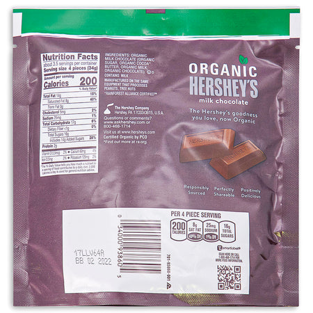 Hershey's Organic Milk Chocolate Stand-Up Bag 119 g Back