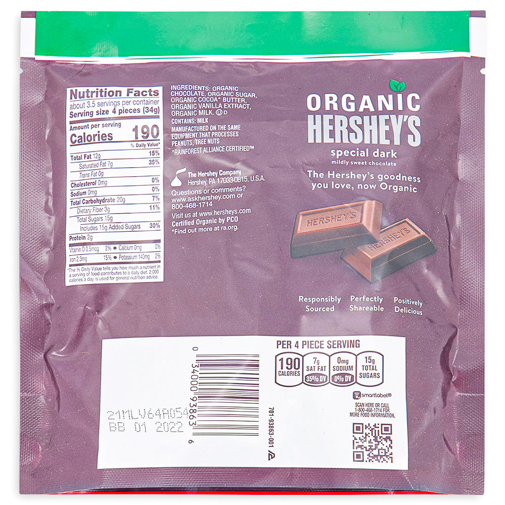Hershey's Organic Special Dark Mildly Sweet Chocolate Back
