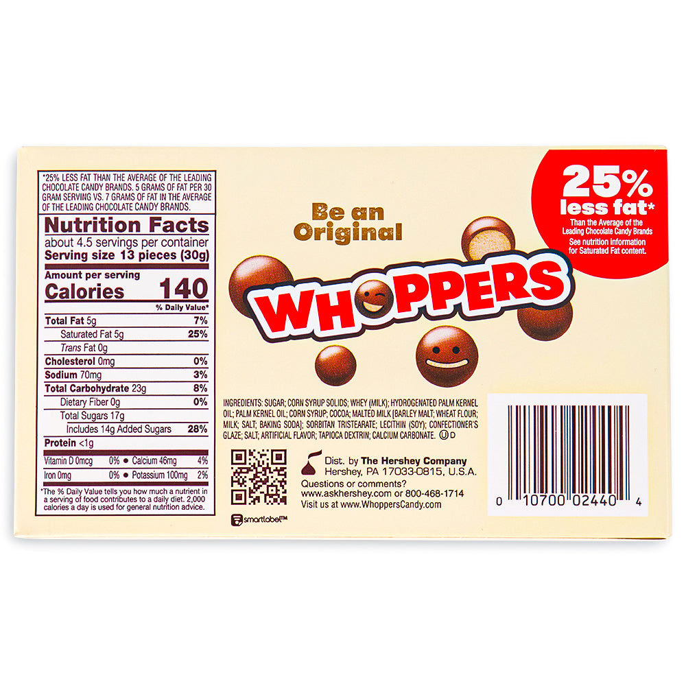 Whoppers Malted Milk Balls Theater Pack 5oz Back