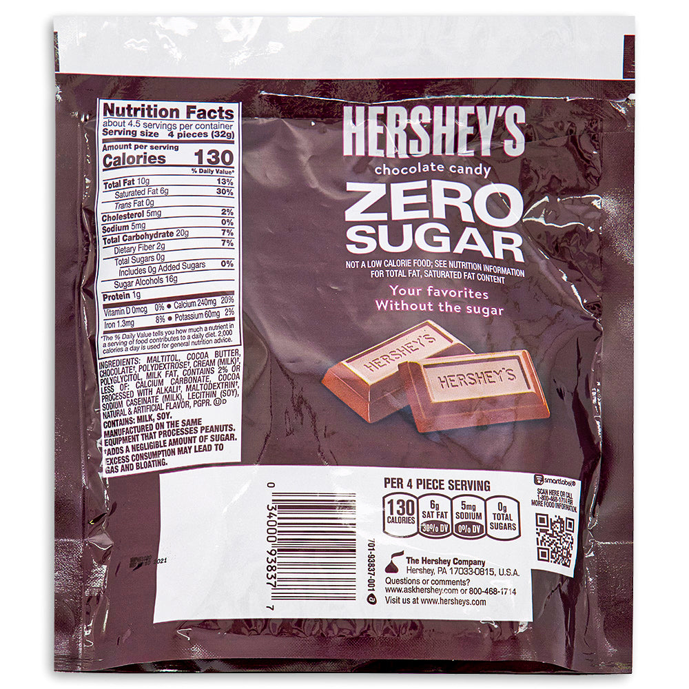 Hershey's Zero Sugar Milk Chocolate Pouch 5.1oz Back