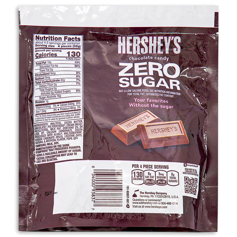 Hershey's Zero Sugar Milk Chocolate Pouch 5.1oz Back