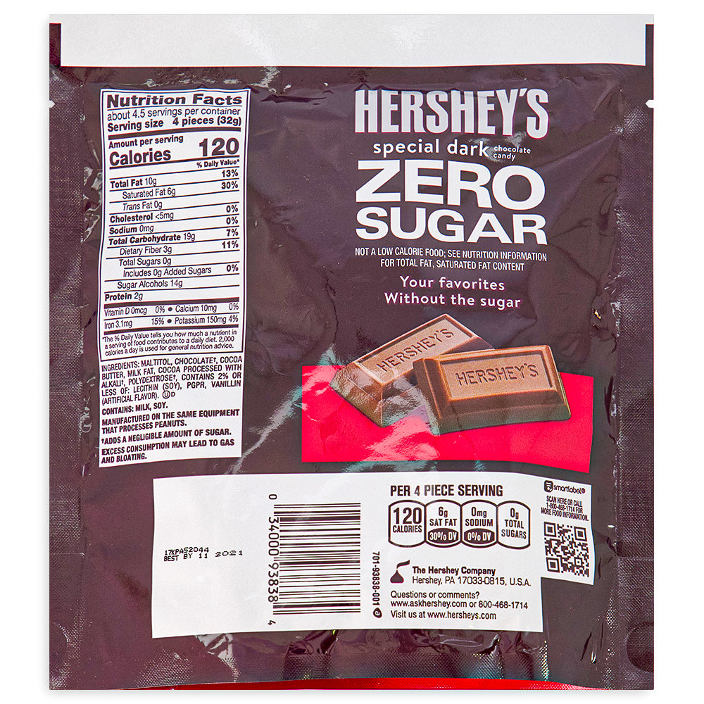Hershey's Zero Sugar Special Dark Pouch 5.1oz Back