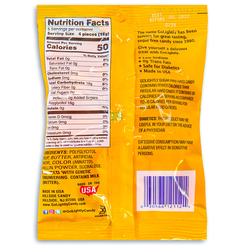 GoLightly Sugar Free Butterscotch Hard Candy 2.75oz Back