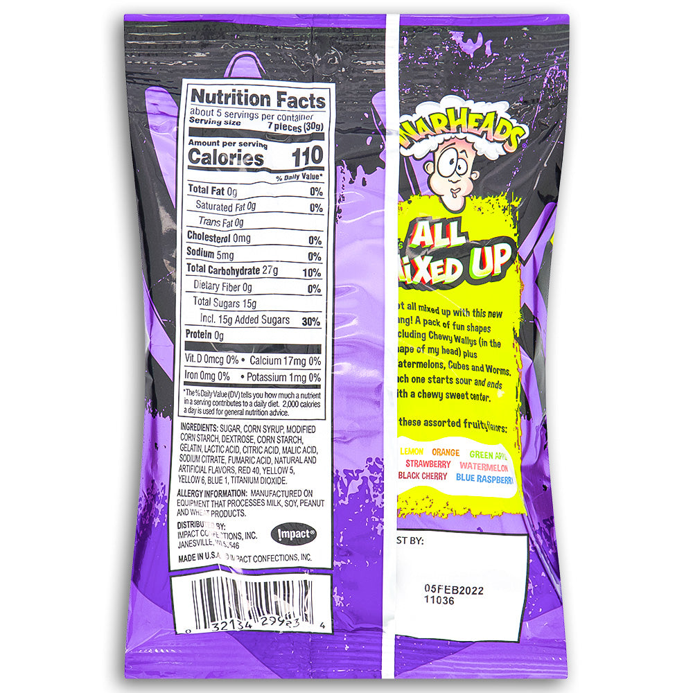 Warheads All Mixed Up Gummy Candies 5oz Back ingredients