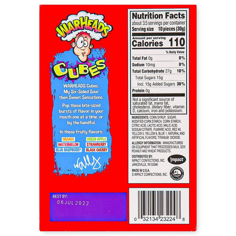WarHeads Sour Chewy Cubes Theatre Pack 4oz Back