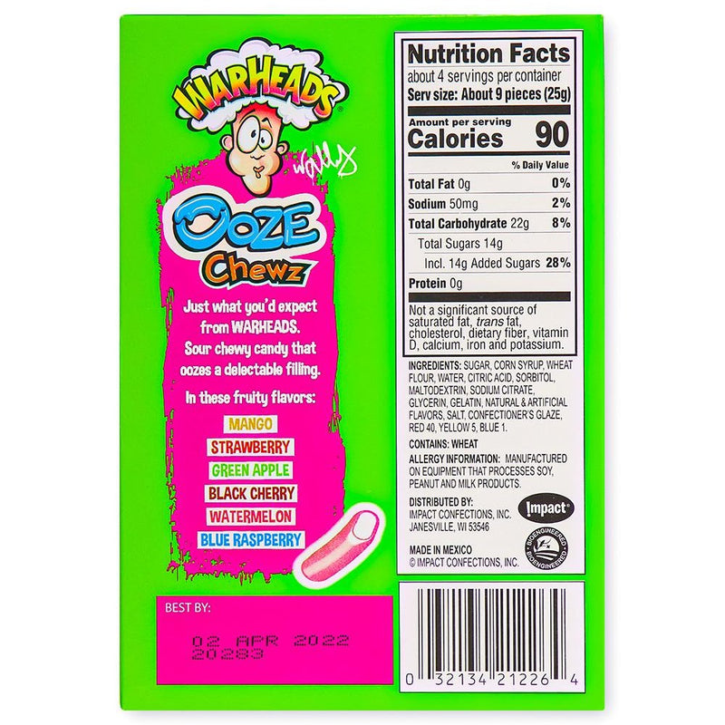 Warheads Ooze Chewz Theater Box 3.5oz Back