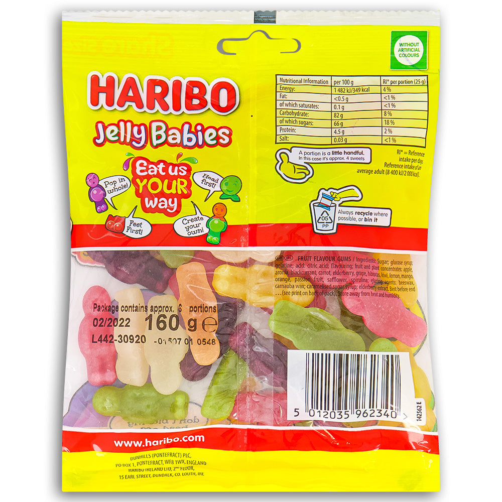 Haribo Jelly Babies UK 160g Back Ingredients