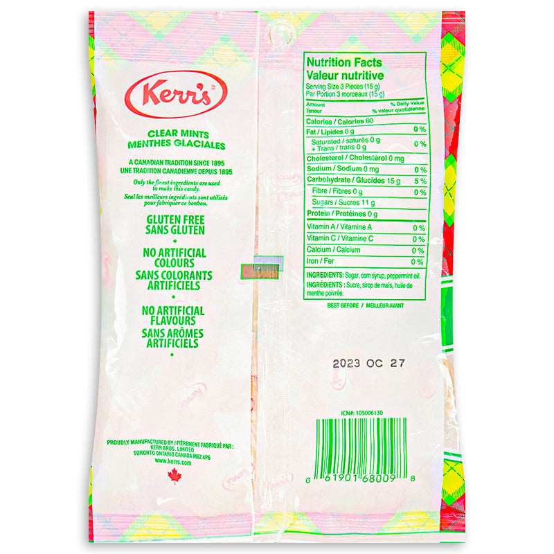 Kerr's Classic Tartan Clear Mints 180g Back