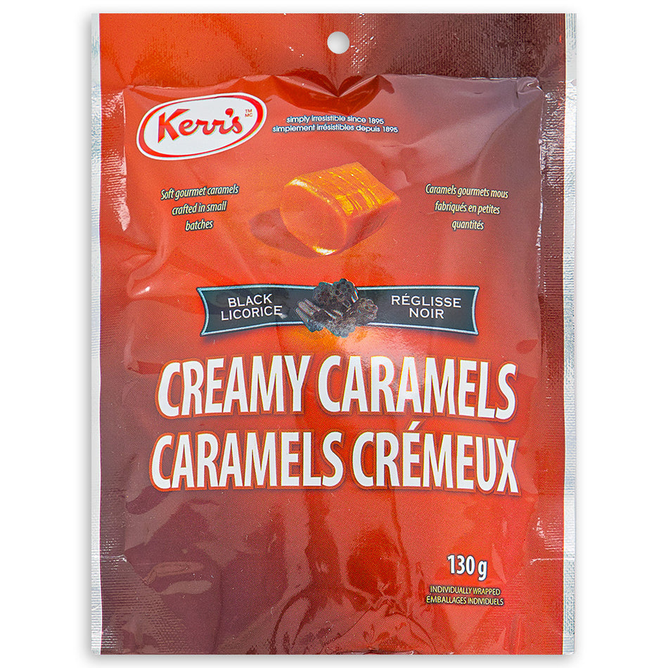 Kerr's Creamy Caramels Black Licorice 130g Front