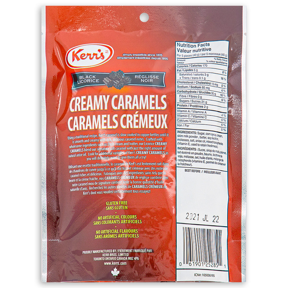 Kerr's Creamy Caramels Black Licorice 130g Back