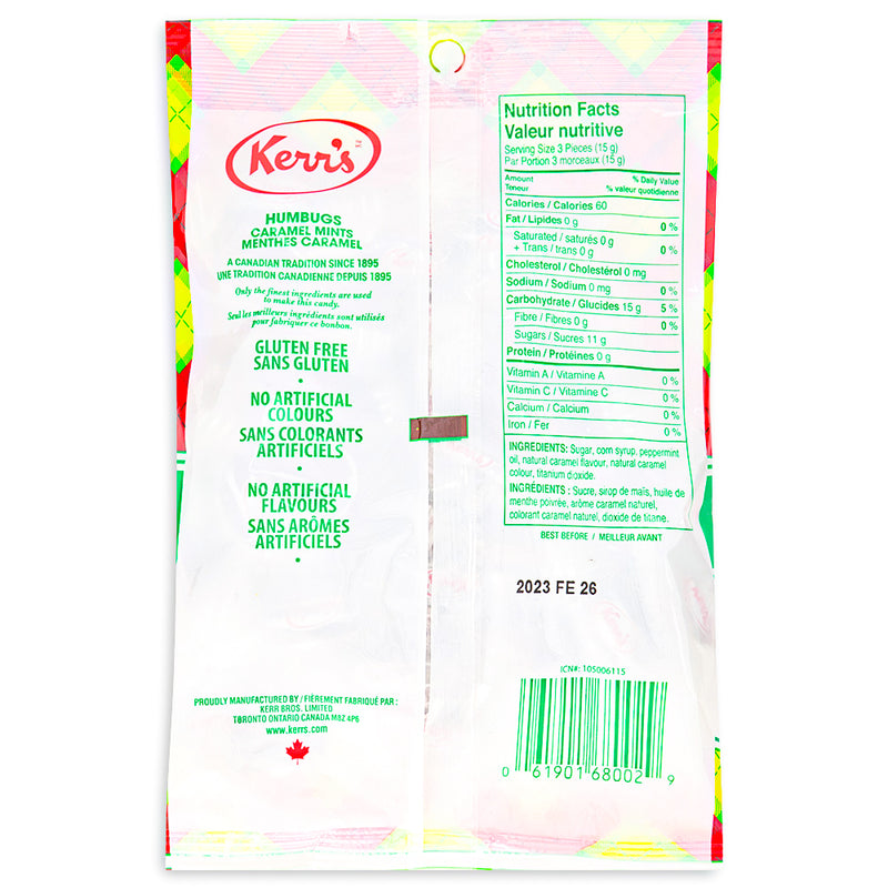 Kerr's Classic Tartan Humbugs Caramel Mints 180g Back
