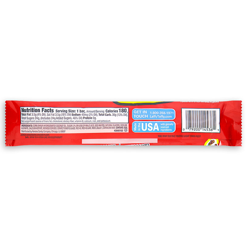 Laffy Taffy Sparkle Cherry Candy 1.5 oz. Back Ingredients  Wonka Candy