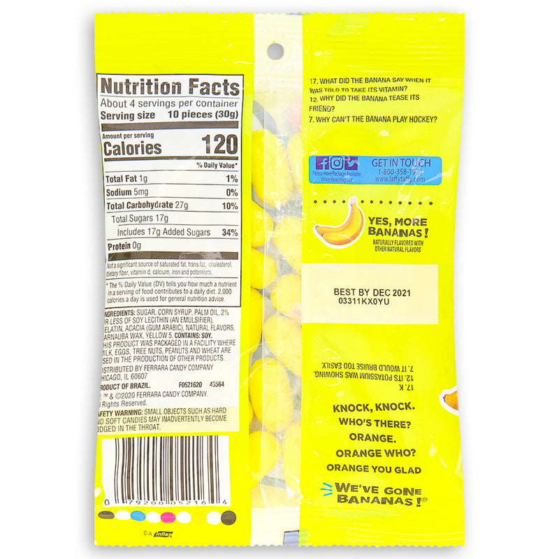 Laffy Taffy Laff Bites Gone Bananas! Candy 4.2oz Back Ingredients