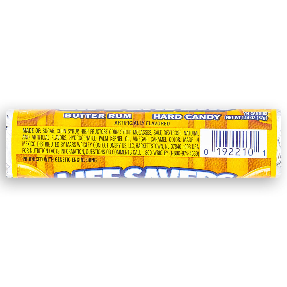Butter Rum LifeSavers - 1.14oz Life Savers Candy are one of the top 30 candies of all time. back Ingredients