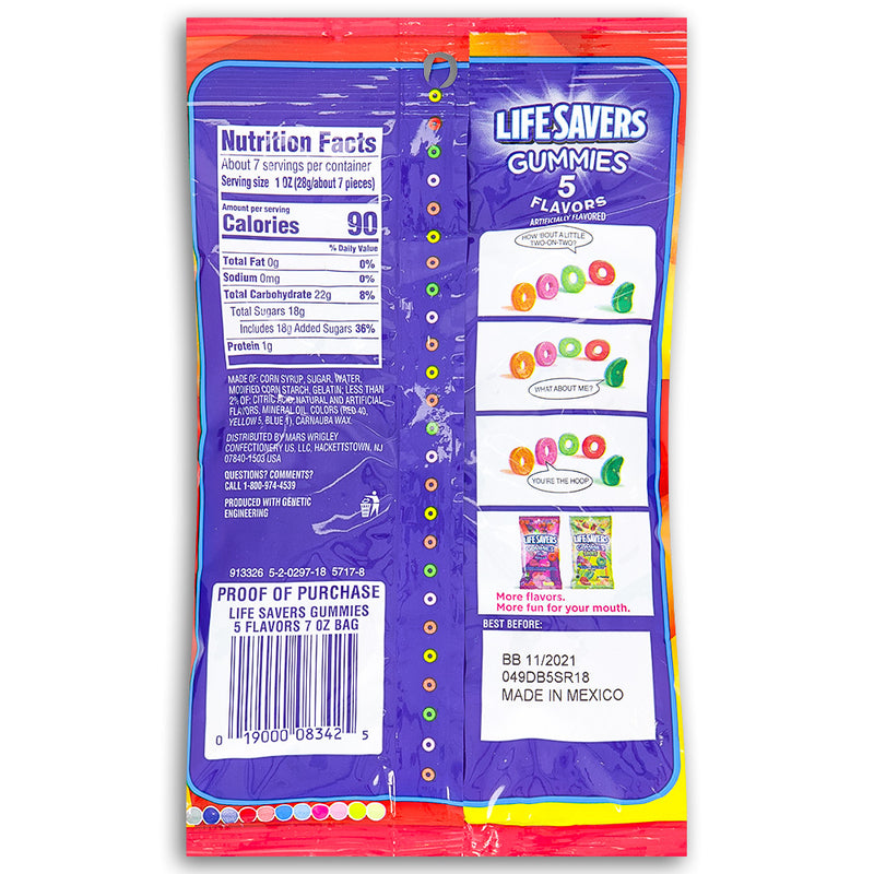 Life Savers Gummies 5 Flavors 7oz Back Ingredients
