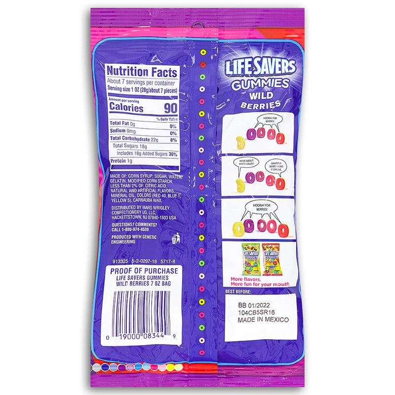 Life Savers Gummies Wild Berries 7oz Back Ingredients