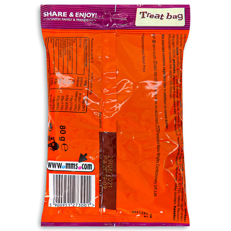 M&M's Crunchy Caramel Bag UK 80g Back