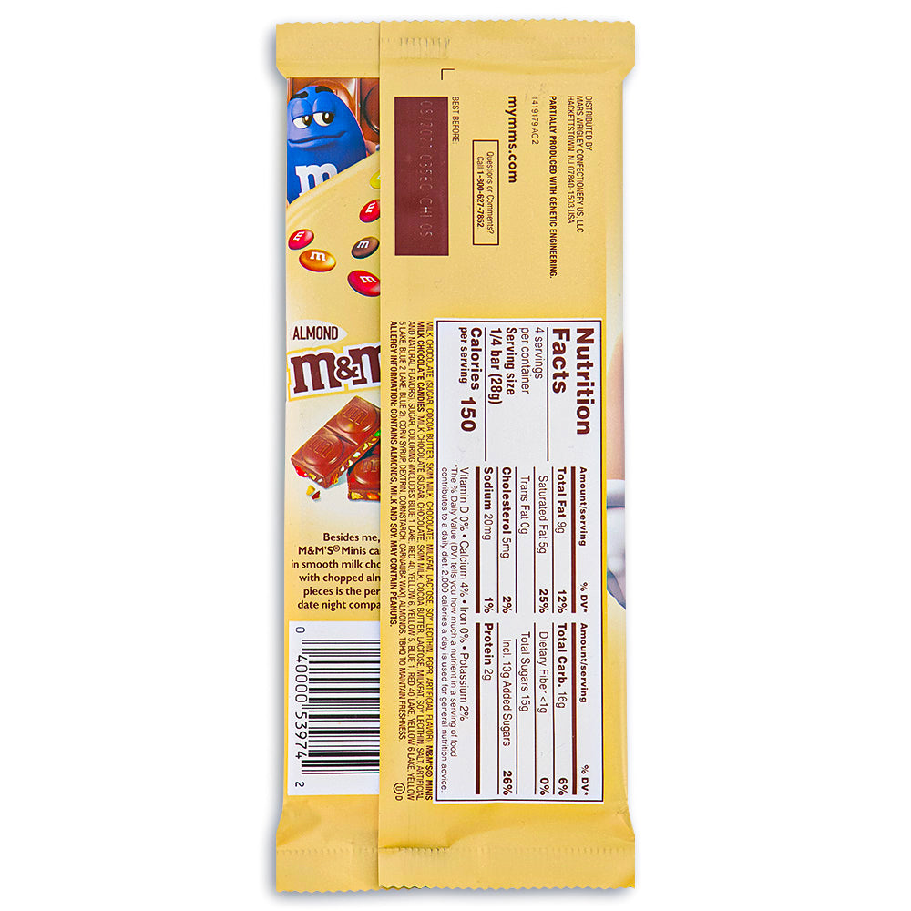M&M's Milk Chocolate Bar with Minis and Almonds 110g Back