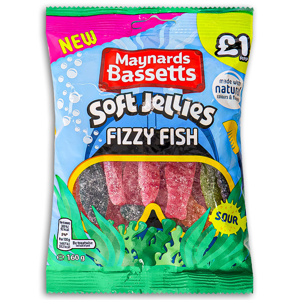 Maynards Bassetts Soft Jellies Fizzy Fish UK 160g Front