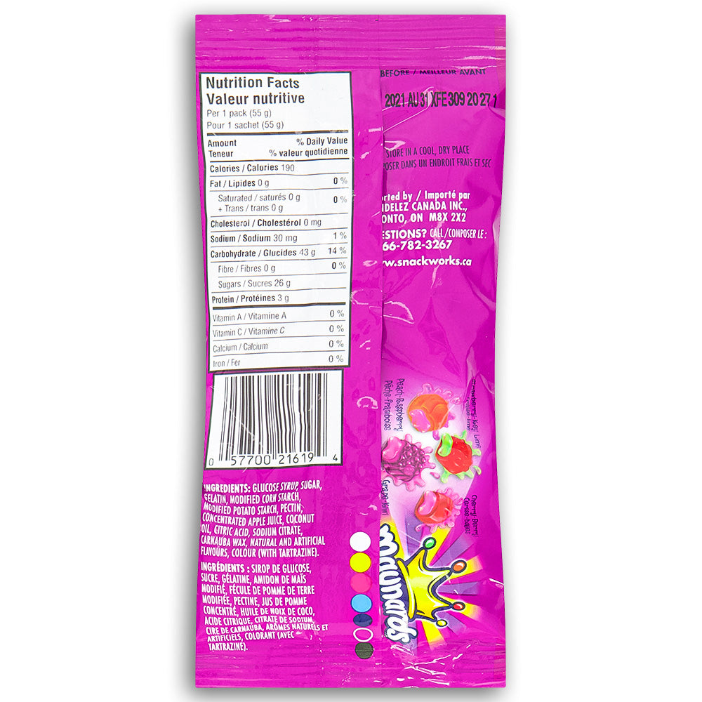 Maynards Juicy Squirts Berry Candy 55g Back Ingredients