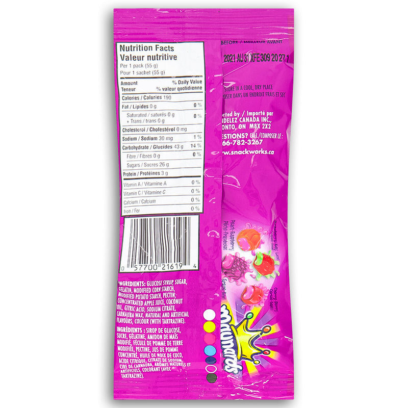 Maynards Juicy Squirts Berry Candy 55g Back Ingredients