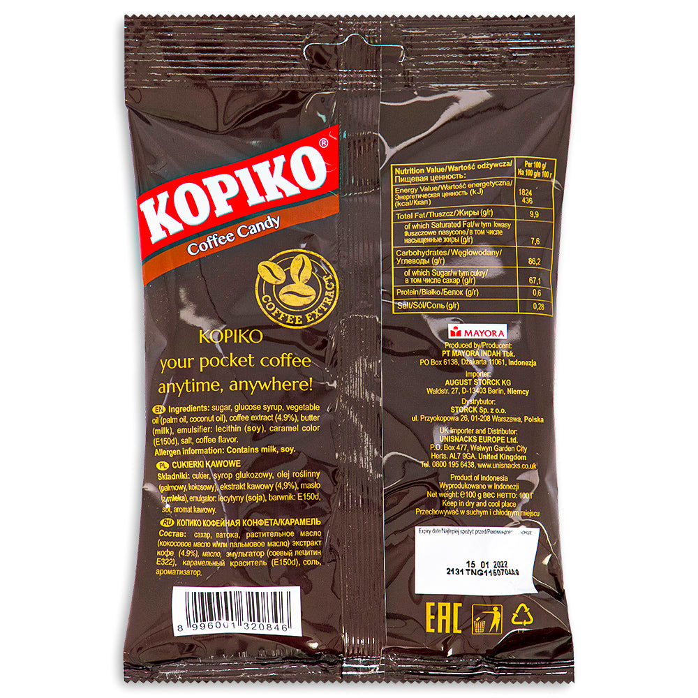Kopiko Coffee Candy 100g Back