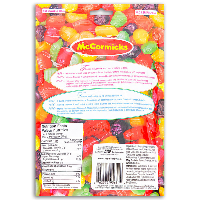 McCormick's Jujubes Peg Bag 350g Back Ingredients