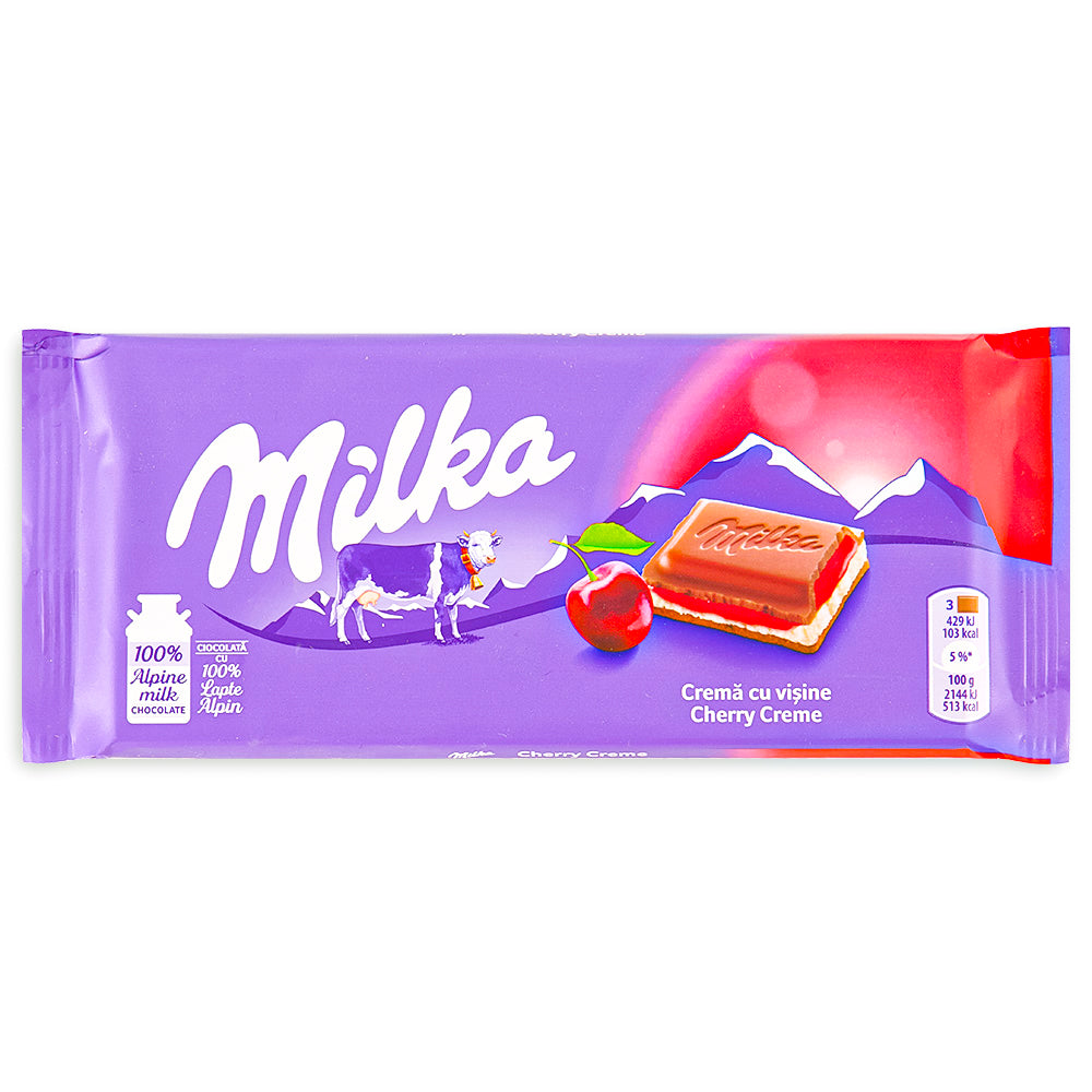 Milka Cherry Creme Chocolate Bar Front - Milka Bar - European Chocolate - Milka - Milka Chocolate