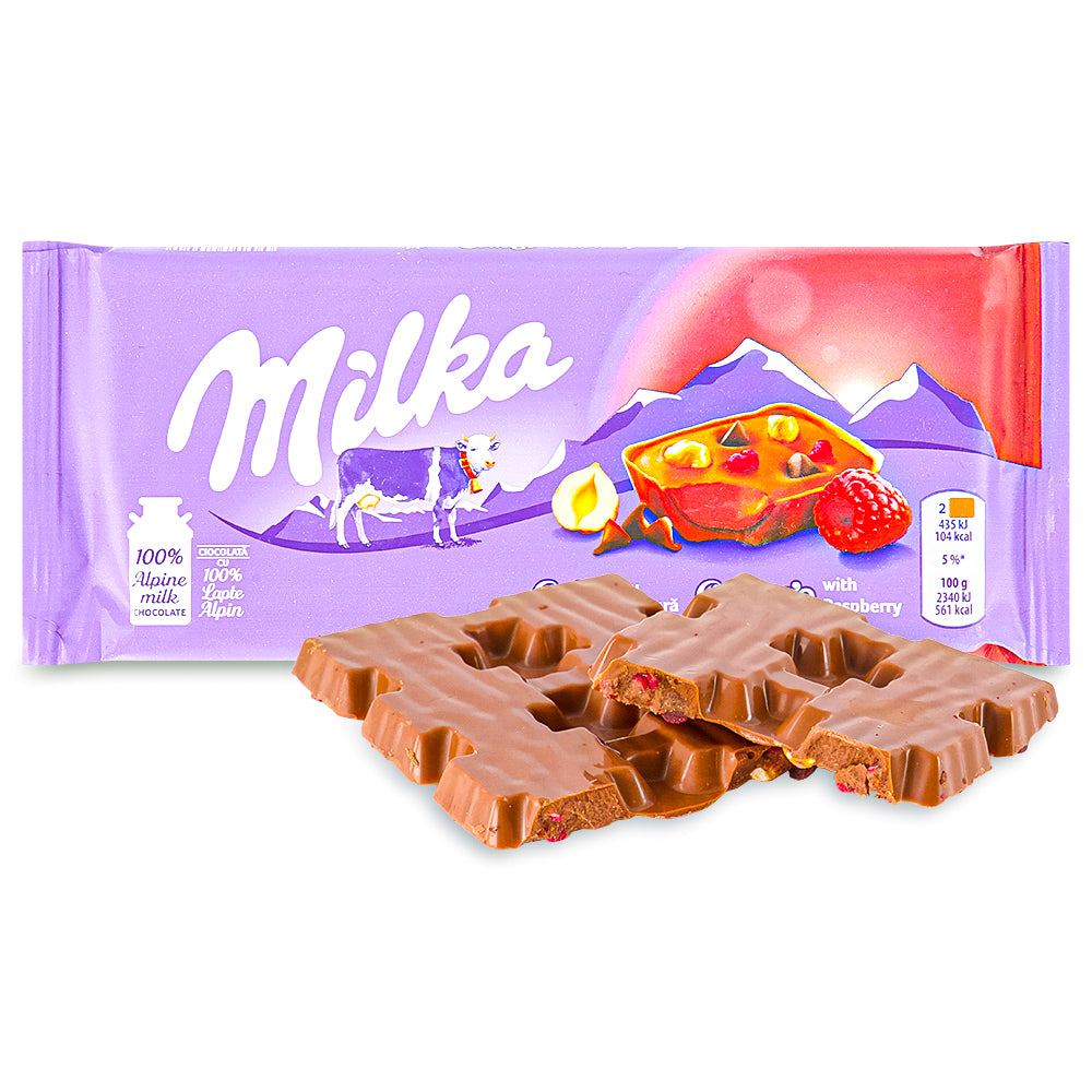 Milka Raspberry Choco Milka Collage Raspberry Chocolate Bars with Alpine Milk – Candy Funhouse CA