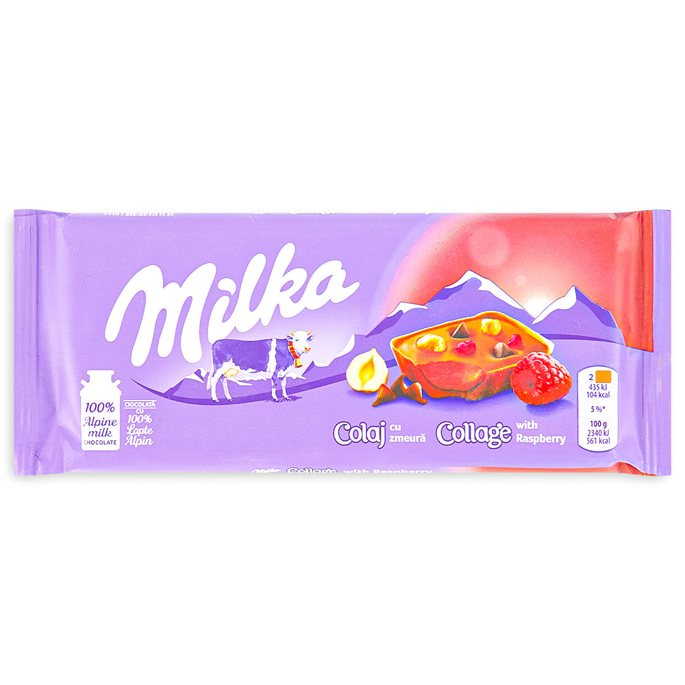 Milka Raspberry Bar Milka Collage Raspberry Chocolate Bars with Alpine Milk – Candy Funhouse CA