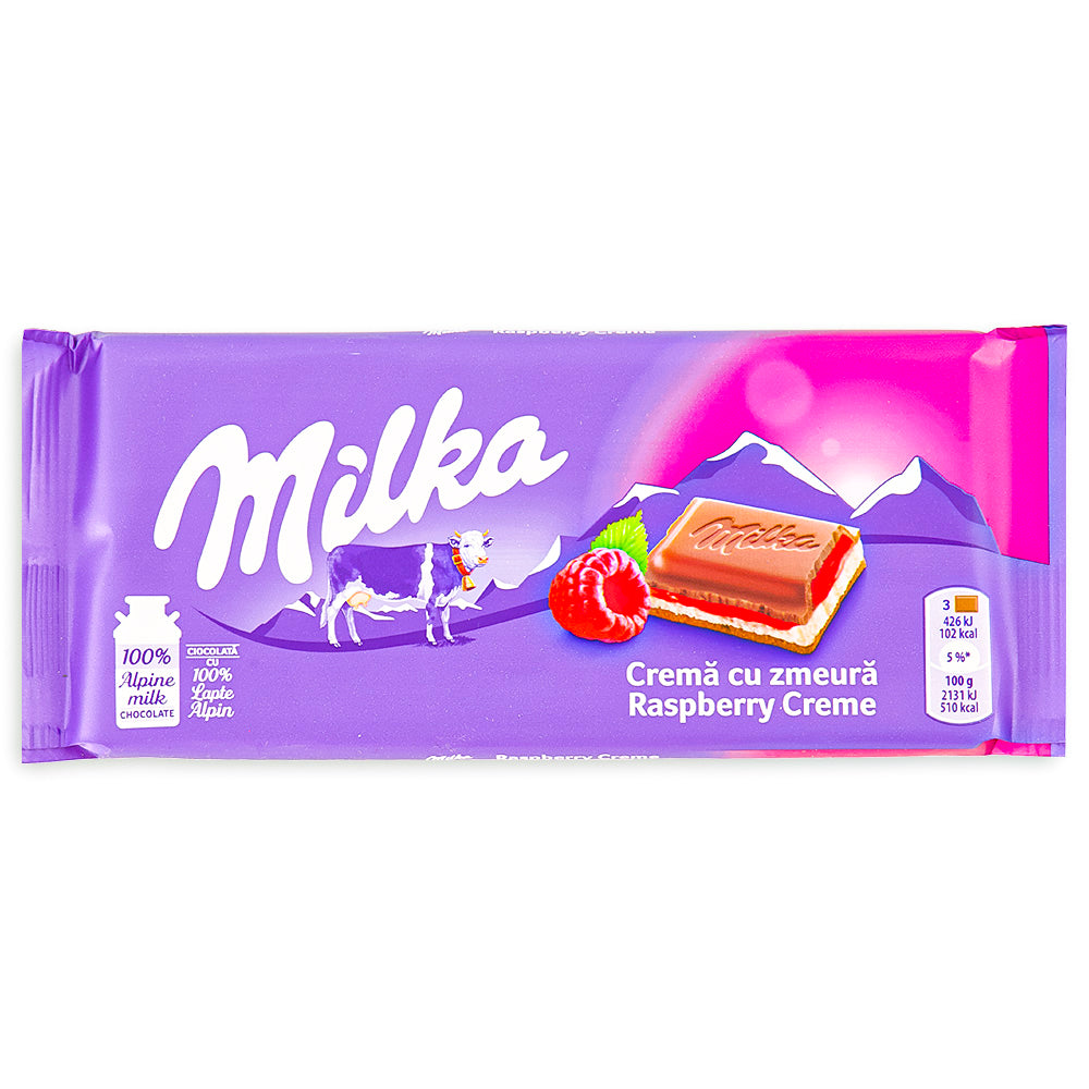 Milka Raspberry Choco Milka Raspberry Creme Chocolate Bar-Alpine Milk – Candy Funhouse CA