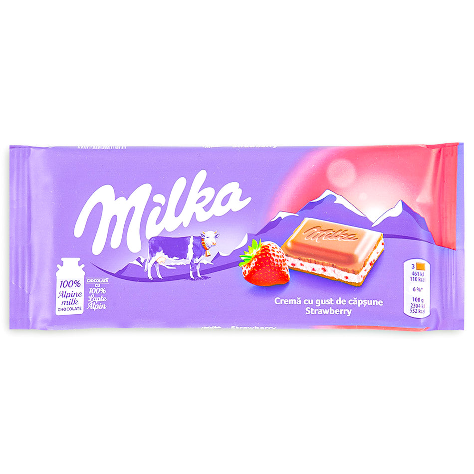 Milka Strawberry Chocolate Bar 100g Front