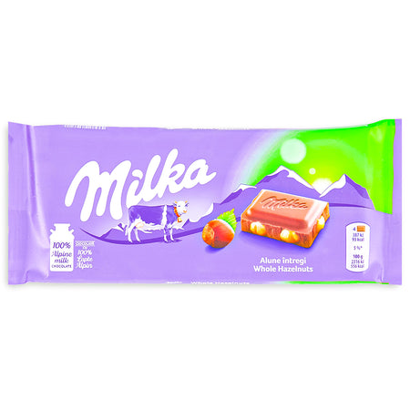 Milka Whole Hazelnuts Chocolate Bar Front