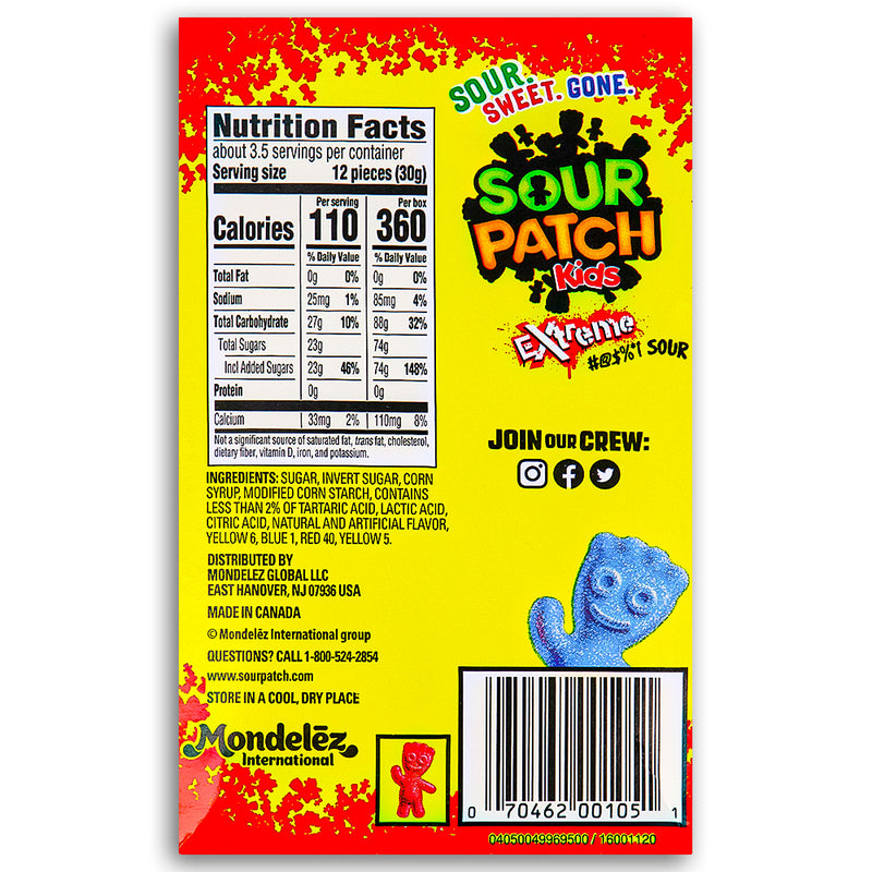 Sour Patch Kids Extreme Candy Theater Pack Back Ingredients