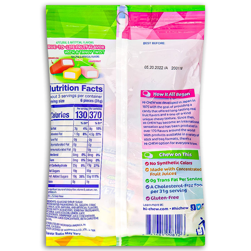 Hi-Chew Sweet & Sour Mix 90 g Back Ingredients