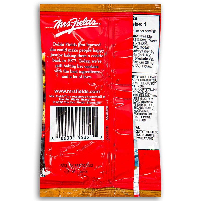 Mrs. Fields Milk Chocolate Chip Cookies 60g Back Ingredients