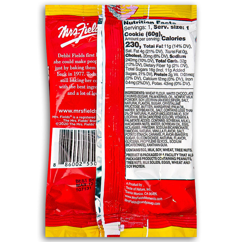 Mrs. Fields White Chunk Macadamia Cookies 60g Back Ingredients