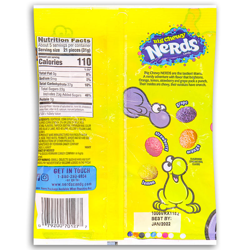 Nerds Big Chewy Candy 6oz Back Ingredients