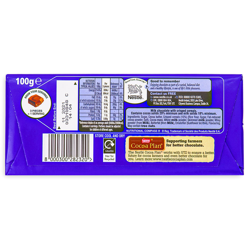 Nestle Crunch UK 100g Back Ingredients