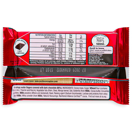 Kit Kat 70% Dark UK 41.5g Back Ingredients