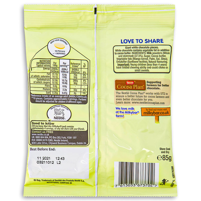 Milkybar White Buttons 85g Back