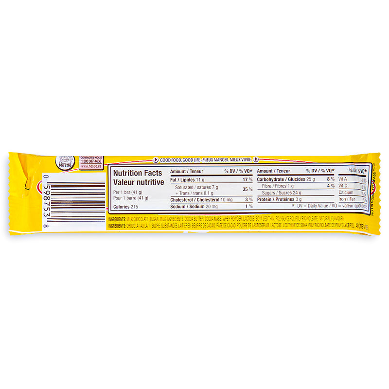 Mirage Chocolate Bar 41g Back Ingredients - Nutrition Facts
