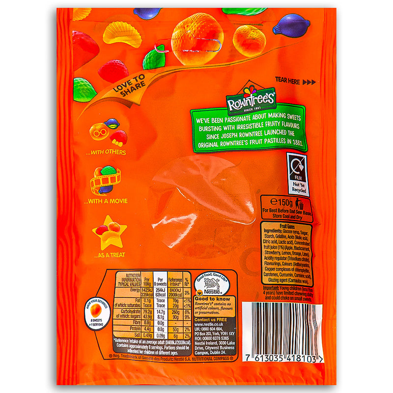 Rowntrees Fruit Gums UK  150 g Back Ingredients