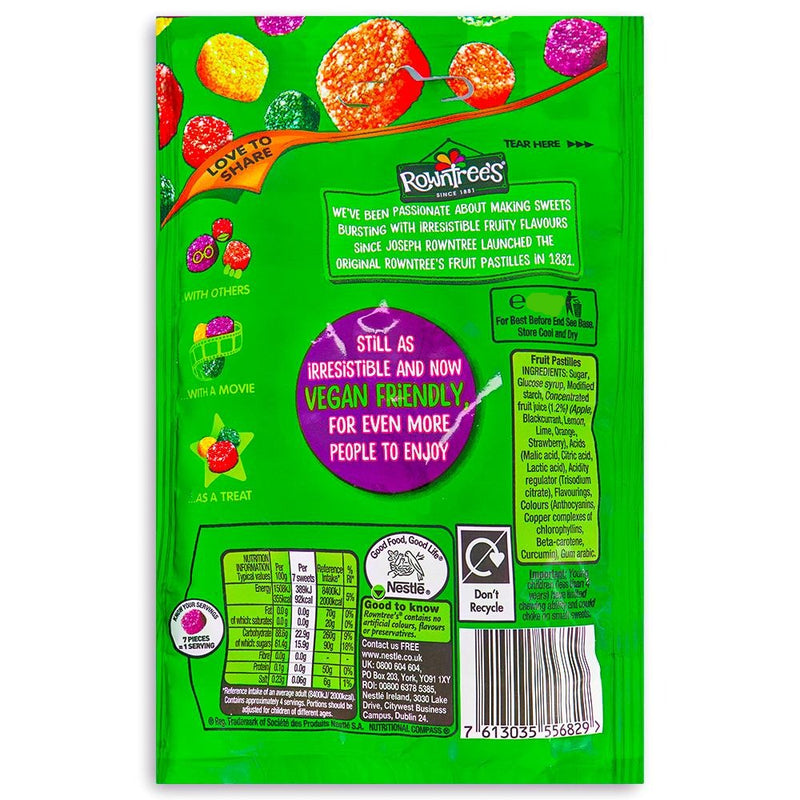 Rowntree's Fruit Pastilles 150g Back Ingredients