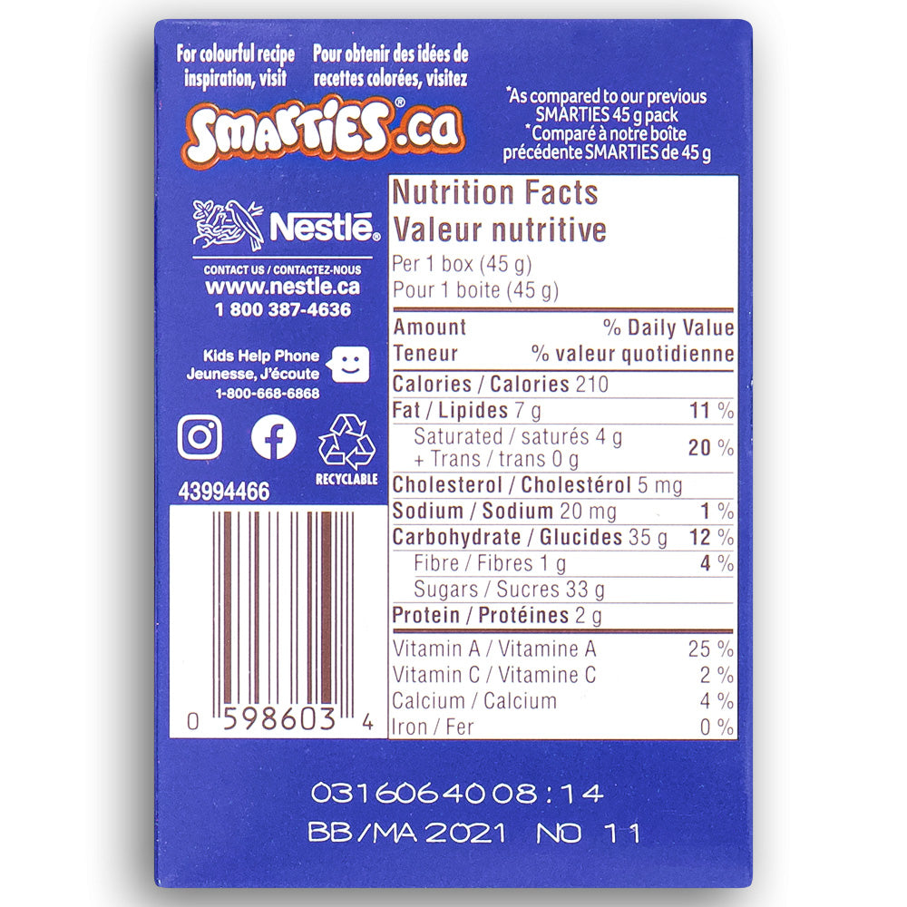 Smarties Candy 45 g Back Ingredients