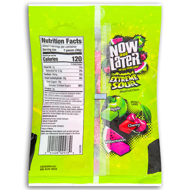 Now and Later Extreme Sour 4oz Back Ingredients