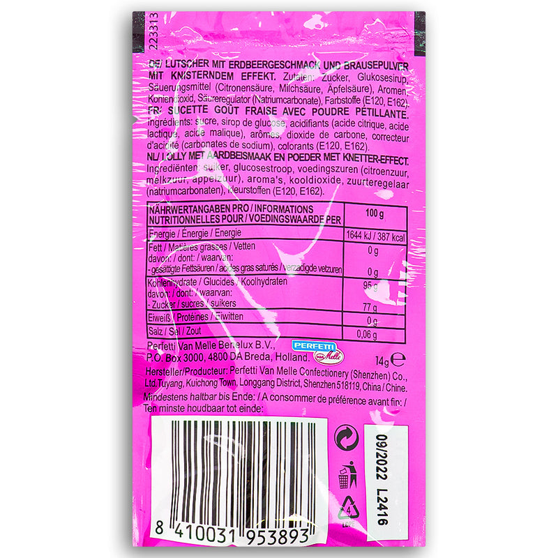 Chupa Chups Crazy Dips Strawberry Lollipops 14g Back Ingredients