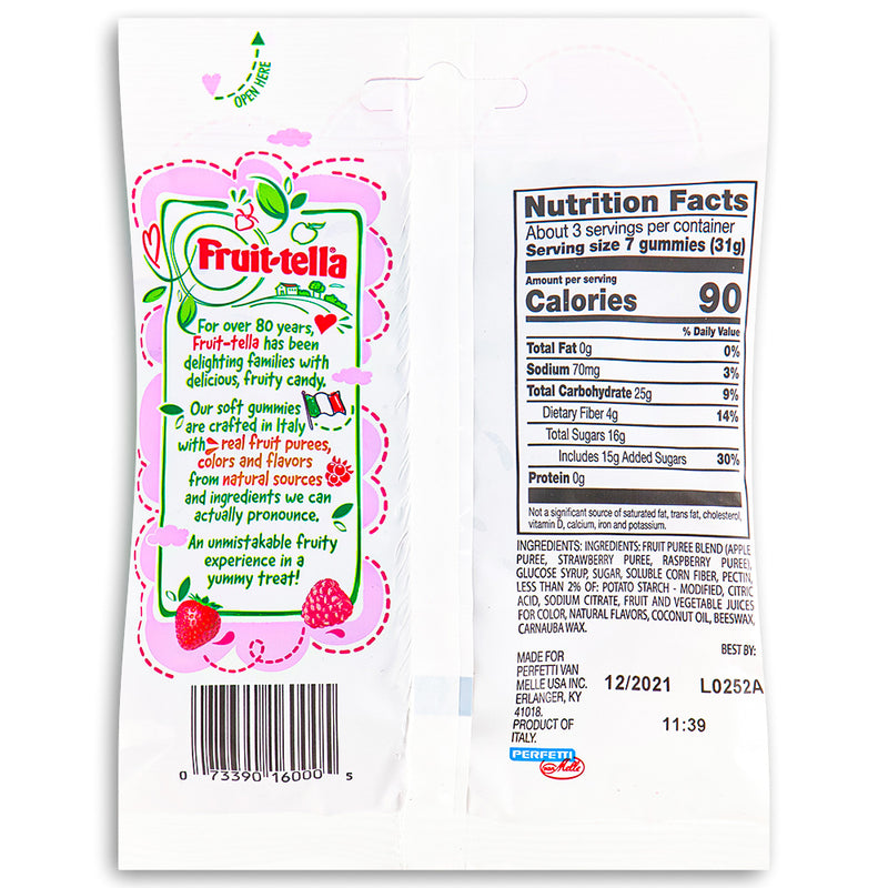 Fruit-tella Strawberry Raspberry Soft Gummies 3.2oz Back