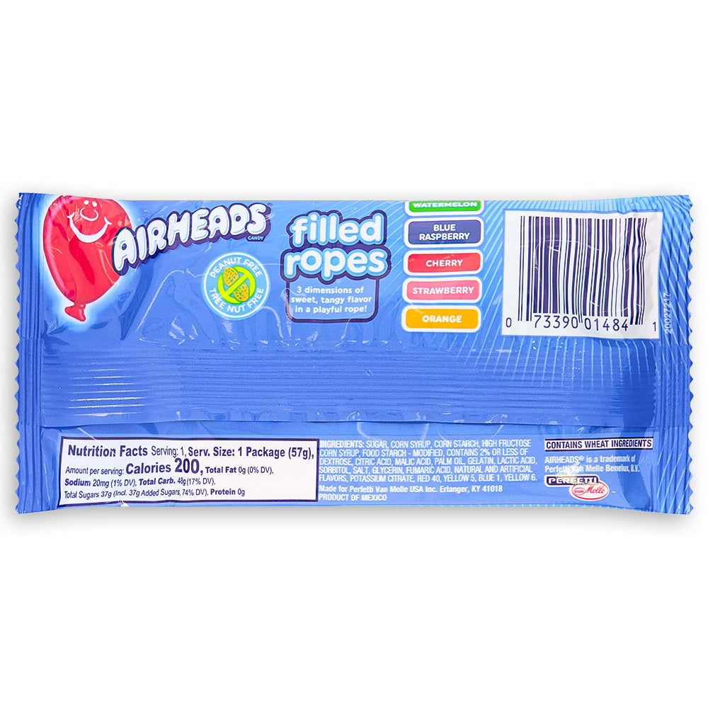 Airheads Candy Original Fruit Filled Ropes Back Ingredients