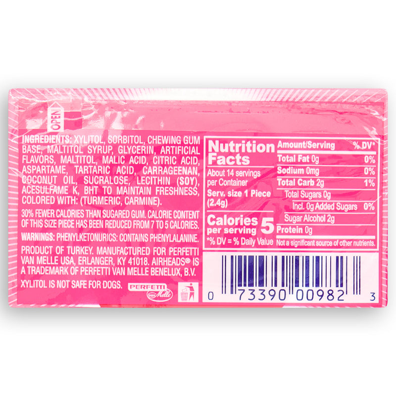 Airheads Gum Paradise Blend Raspberry Lemonade Back Ingredients
